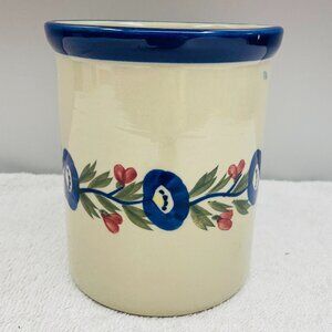 VGUC DesignPac Ceramic Utensil Holder/Crock, Pansies, Blue, 5 1/2" T x 4 3/4" D
